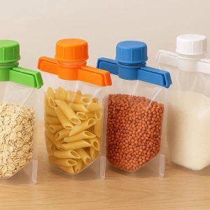 19 Plastic Food Bag Sealing Clips With Pour Spout Large Cap Air Tight Moisture Proof Kitchen Storage Organizers