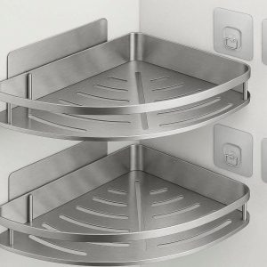 Stainless Steel Corner Shower Shelves Pack Adhesive Wall Mount Storage Organizer Rack for Bathroom Toilet Restroom