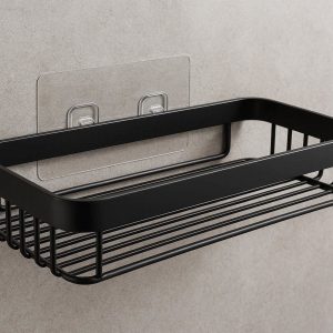 Matte Black Bathroom Shelf Space Aluminum Shower Storage Rack Wall Hanging Basket Organizer Kitchen Adhesive Holder