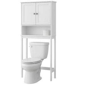 Over The Toilet Storage Cabinet Bathroom Organizer Shelf Space Saving Free Standing Wooden Utility Rack White
